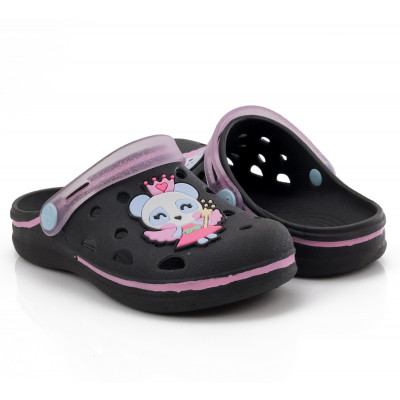 Babuche Infantil Feminino WorldColors Pop Kids - Preto/rosa Gliter