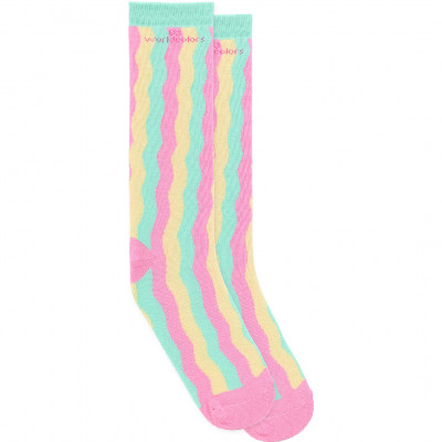 Kit Bota Galocha Transparente Infantil Com Meia Listrada Ondulada Divertida WorldColors