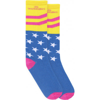 Meia Cano Longo Infantil WorldColors Kids - Amarelo/Azul Royal (Tam 23 a 29)