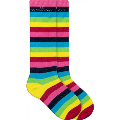 Meia Cano Longo Infantil WorldColors Kids - Listrada Multicolorida (Tam 30 a 36)