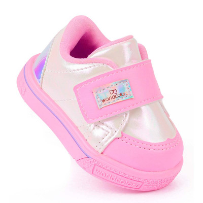 Tenis Bebê Feminino WorldColors Docinho - Branco/ Rosa