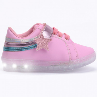 Tênis Infantil Feminino Com Led WorldColors Star Light - Rosa 