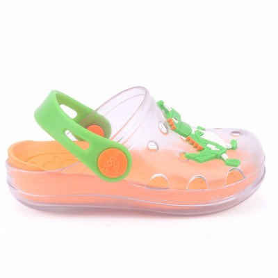 Babuche Infantil Wboys Pop Clear Baby - Transparente/Laranja/Verde Folha