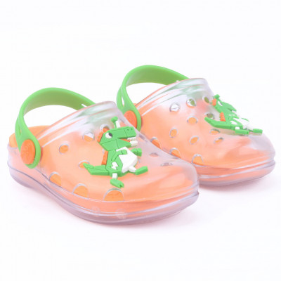 Babuche Infantil Wboys Pop Clear Baby - Transparente/Laranja/Verde Folha