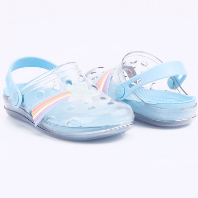 Babuche Infantil WorldColors Pop Clear Kids - Transparente/Azul Acqua 