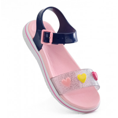 Sandalia Papete Infantil Feminina Manu Coração - Marinho/rosa Bale
