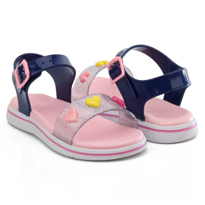 Sandalia Papete Infantil Feminina Manu Coração - Marinho/rosa Bale
