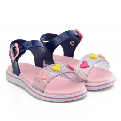 Sandalia Papete Infantil Feminina Manu Coração - Marinho/rosa Bale