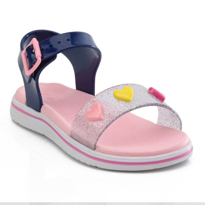 Sandalia Papete Infantil Feminina Manu Coração - Marinho/rosa Bale