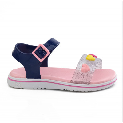 Sandalia Papete Infantil Feminina Manu Coração - Marinho/rosa Bale