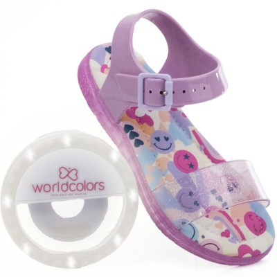 Sandália Papete Infantil WorldColors Manu Ring Light - Lilas Gliter