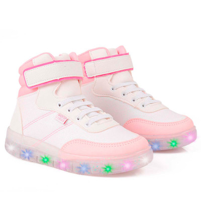 Tenis Infantil Feminino WorldColors Star Led - Kids - Branco/rosa