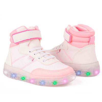 Tenis Infantil Feminino WorldColors Star Led - Kids - Branco/rosa