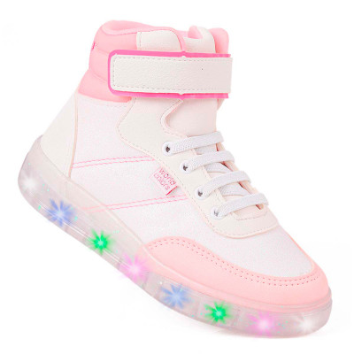 Tenis Infantil Feminino WorldColors Star Led - Kids - Branco/rosa
