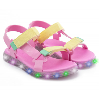 Sandália Papete Infantil WorldColors Manu LED - Rosa/amarelo