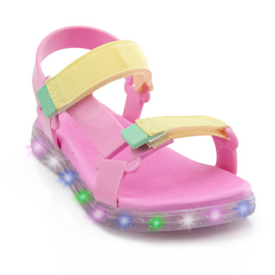 Sandália Papete Infantil WorldColors Manu LED - Rosa/amarelo