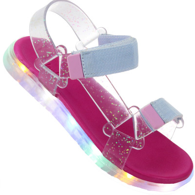 Sandália Papete Infantil Manu LED WorldColors - Transparente/pink New/rosa Bale