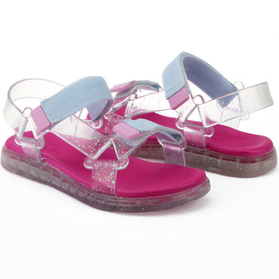 Sandália Papete Infantil Manu LED WorldColors - Transparente/pink New/rosa Bale