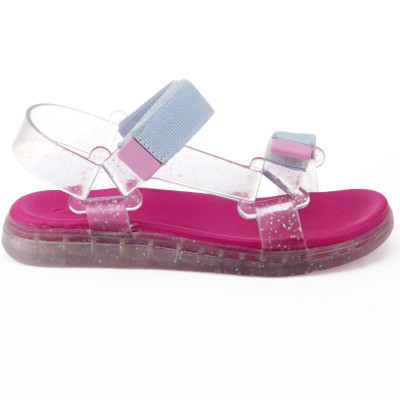 Sandália Papete Infantil Manu LED WorldColors - Transparente/pink New/rosa Bale