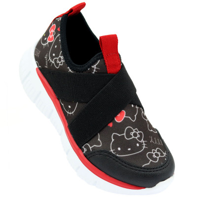 Tênis Infantil Feminino Calce Fácil Hello Kitty by WorldColors - Preto/Vermelho