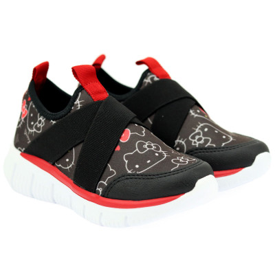 Tênis Infantil Feminino Calce Fácil Hello Kitty by WorldColors - Preto/Vermelho