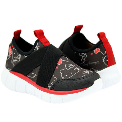 Tênis Infantil Feminino Calce Fácil Hello Kitty by WorldColors - Preto/Vermelho