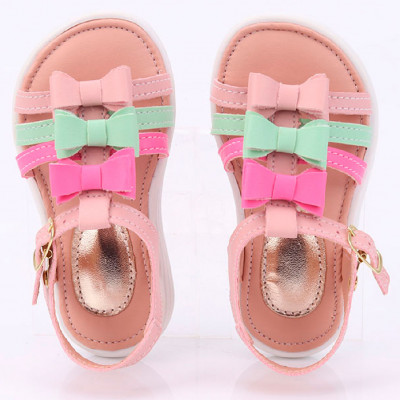 Sandália Infantil Feminina De Tiras Com Laço Colorido - Nude