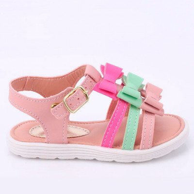 Sandália Infantil Feminina De Tiras Com Laço Colorido - Nude