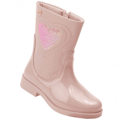 Bota Infantil Feminina Cano Curto Coração Baby WorldColors - Nude 