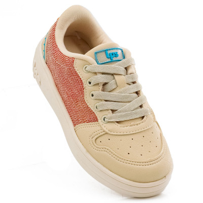 Tênis Feminino Casual WorldColors Lps Shine - Off White/papaya