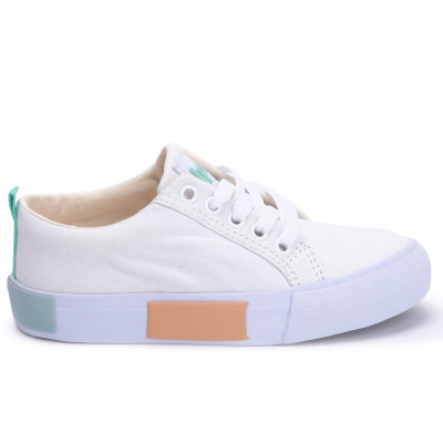 Tênis Feminino Casual De Lona LPS Fashion - Branco/verde Cha