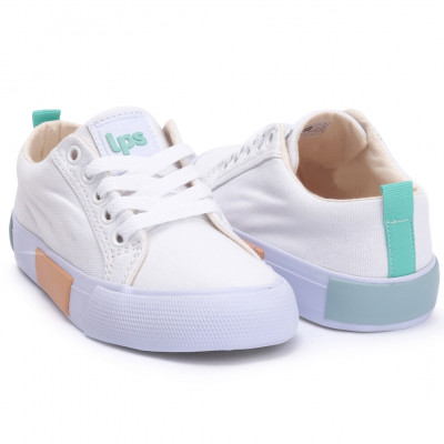 Tênis Feminino Casual De Lona LPS Fashion - Branco/verde Cha