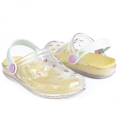 Babuche Infantil Feminino WorldColors Pop Clear Baby - Gliter Furtacor/Verde Cha