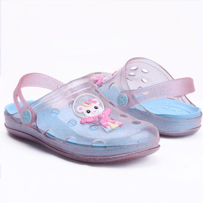 Babuche Infantil Feminino WorldColors Pop Clear Kids - Rosa GliterAzul Acqua 