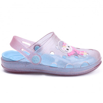 Babuche Infantil Feminino WorldColors Pop Clear Kids - Rosa GliterAzul Acqua 