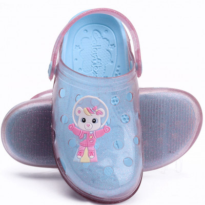 Babuche Infantil Feminino WorldColors Pop Clear Kids - Rosa GliterAzul Acqua 