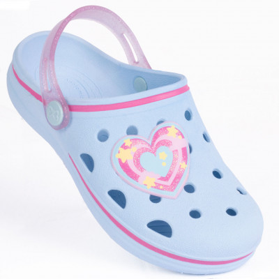 Babuche Infantil Feminino WorldColors Pop Kids - Azul Acqua/Rosa Gliter