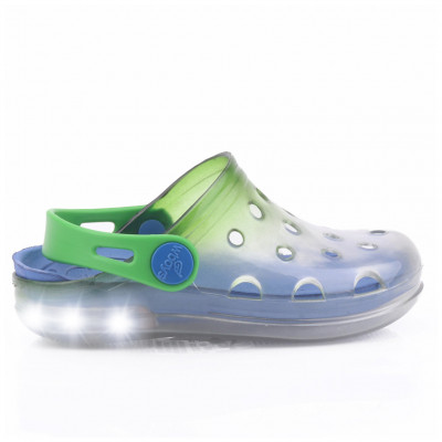 Babuche Infantil Wboys Pop Clear Led Kids - Transparente/Verde Folha/Royal