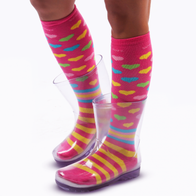 Bota Galocha Transparente Infantil e Meia Divertida De Coração WorldColors 