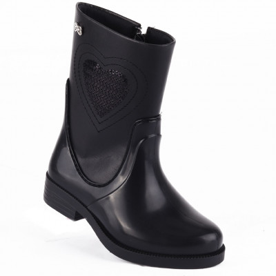 Bota Infantil Feminina Cano Curto Coração Baby WorldColors - Preto 