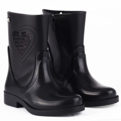 Bota Infantil Feminina Cano Curto Coração Baby WorldColors - Preto 