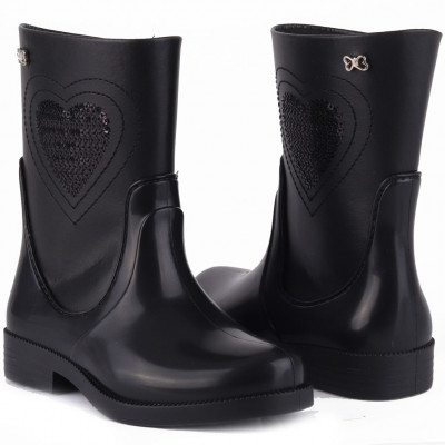 Bota Infantil Feminina Cano Curto Coração Baby WorldColors - Preto 