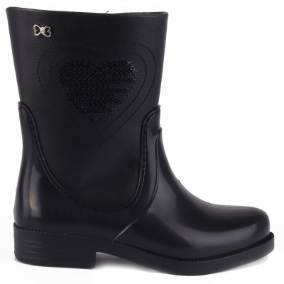 Bota Infantil Feminina Cano Curto Coração Baby WorldColors - Preto 