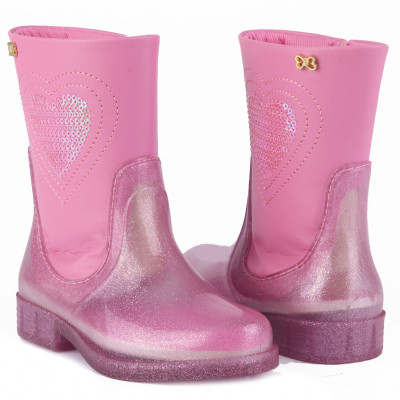 Bota Infantil Feminina Cano Curto Coração Baby WorldColors - Rosa 