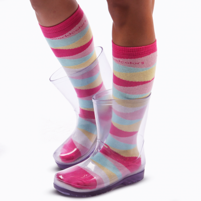 Bota Galocha Transparente Infantil e Meia Mesclada Colorida WorldColors