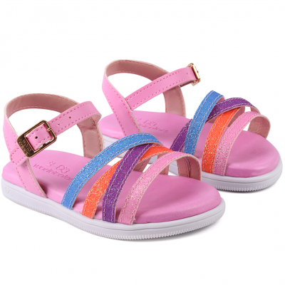 Sandália Infantil Feminina Com Brilho WorldColors Belinha - Rosa/Multicolorido