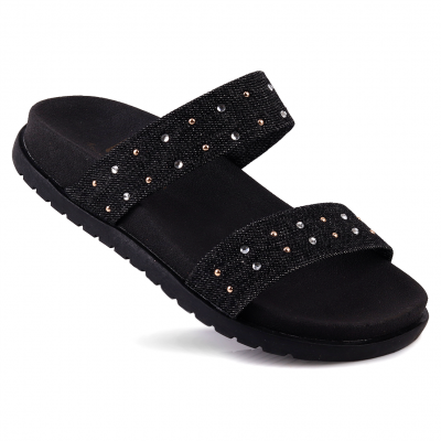 Sandália Papete Feminina Birken Rasteira WorldColors - Jeans/Preto 