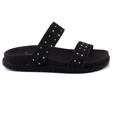 Sandália Papete Feminina Birken Rasteira WorldColors - Jeans/Preto 