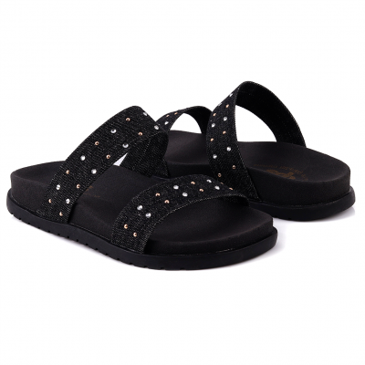 Sandália Papete Feminina Birken Rasteira WorldColors - Jeans/Preto 