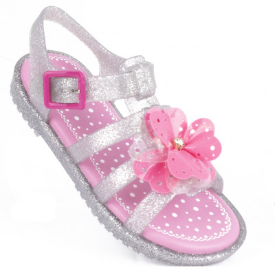 Sandália Papete Infantil Feminina Drops Fisherman Kids WorldColors - Prata Aluminio/Pink New